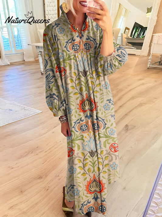 Women's Vintage Floral Pattern Art Print Cotton Dress