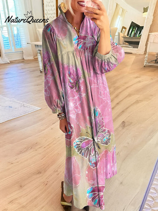 Women's Glitter Butterflies And Flowers Art Print Dress