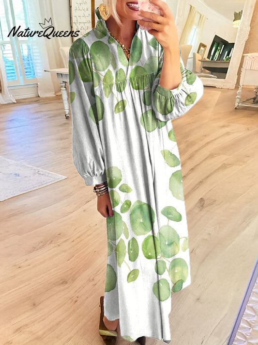 Women's Lotus Leaf Art Print Dress