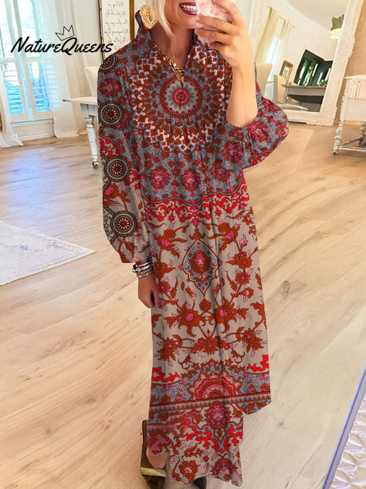 Women's Vintage Flower Art Printed Casual Dress