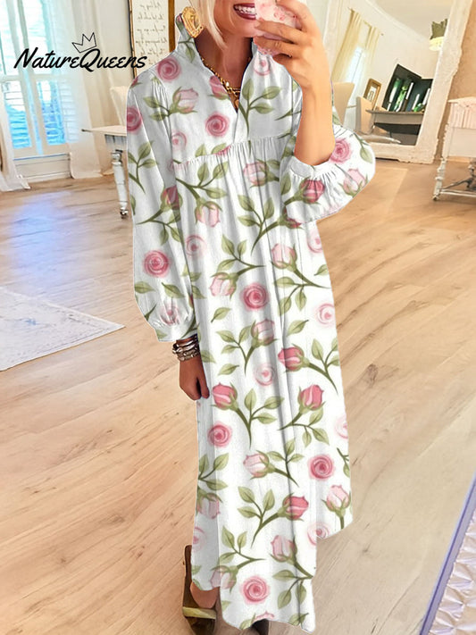 Women's Vintage Flower Art Printed Casual Dress