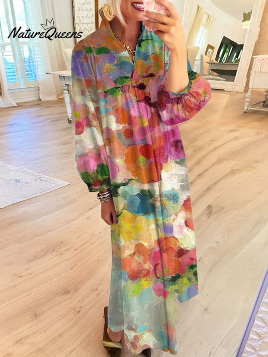Women's Vintage Flower Art Printed Casual Dress
