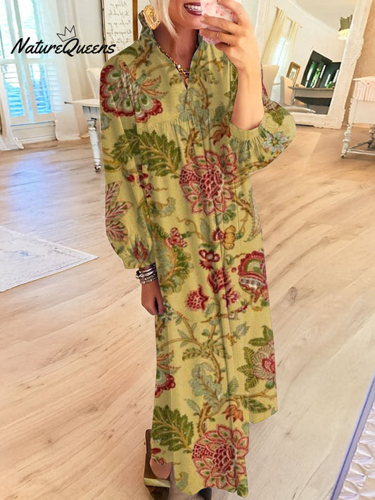 Women's Vintage Flower Art Printed Casual Dress