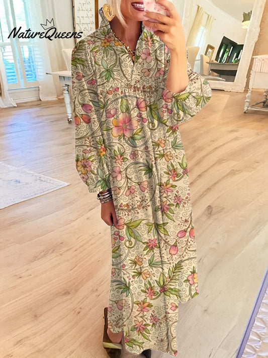 Women's Vintage Flower Art Printed Casual Dress
