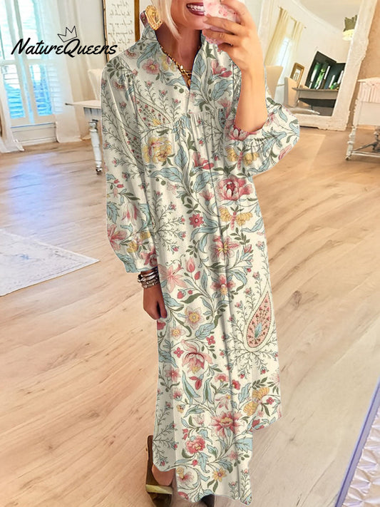 Women's Vintage Flower Art Printed Casual Dress