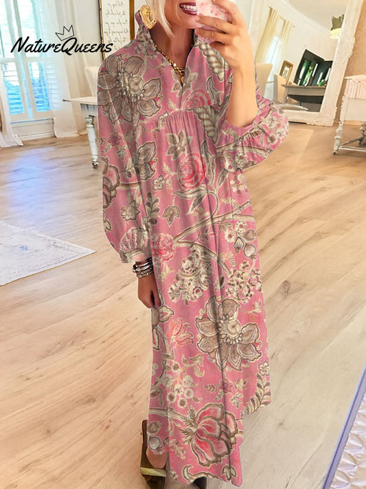 Women's Vintage Flower Art Printed Casual Dress