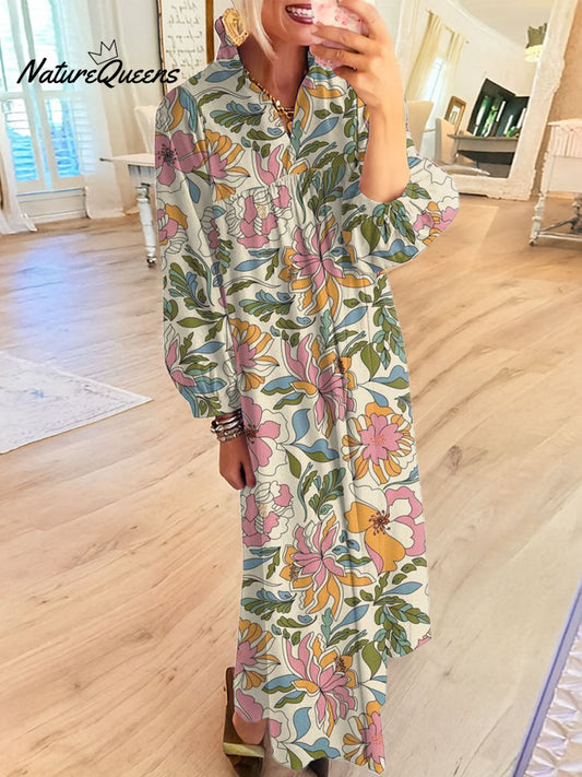 Women's Vintage Flower Art Printed Casual Dress