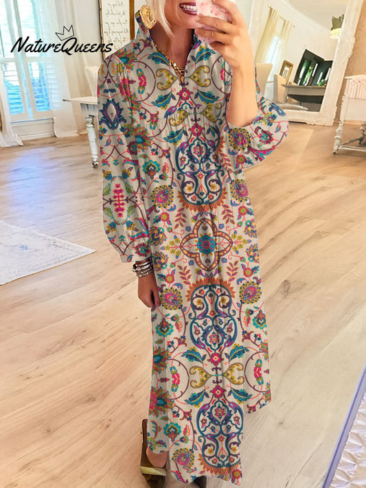 Women's Vintage Flower Art Printed Casual Dress