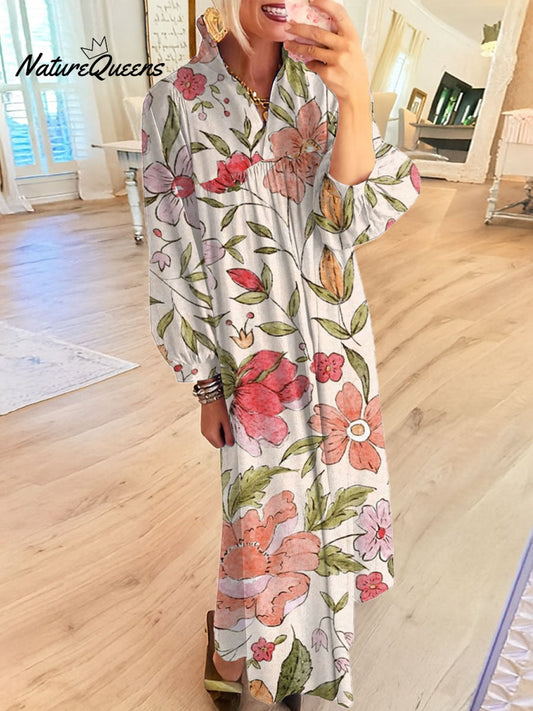 Women's Vintage Flower Art Printed Casual Dress