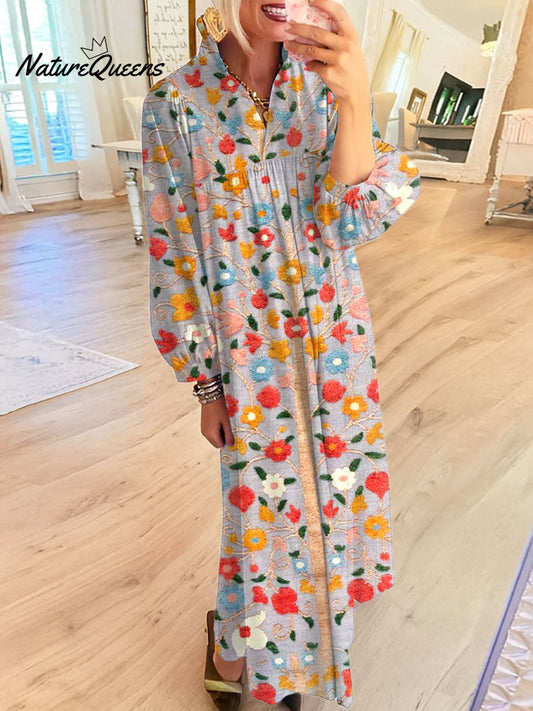 Women's Vintage Flower Art Printed Casual Dress
