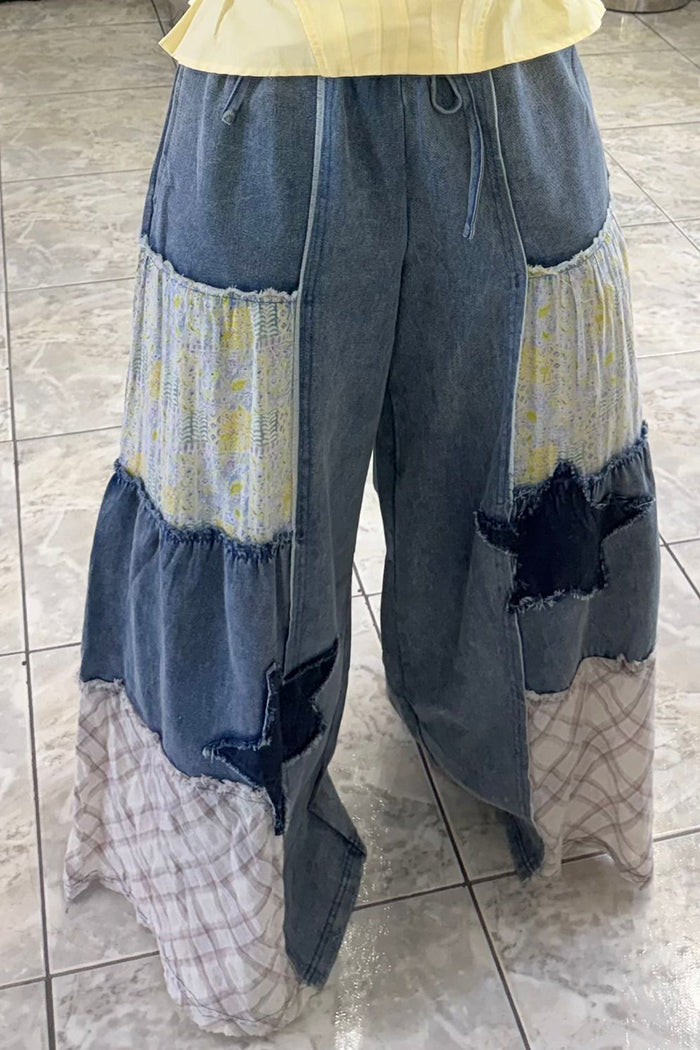 Casual Denim Detail Patches Pants