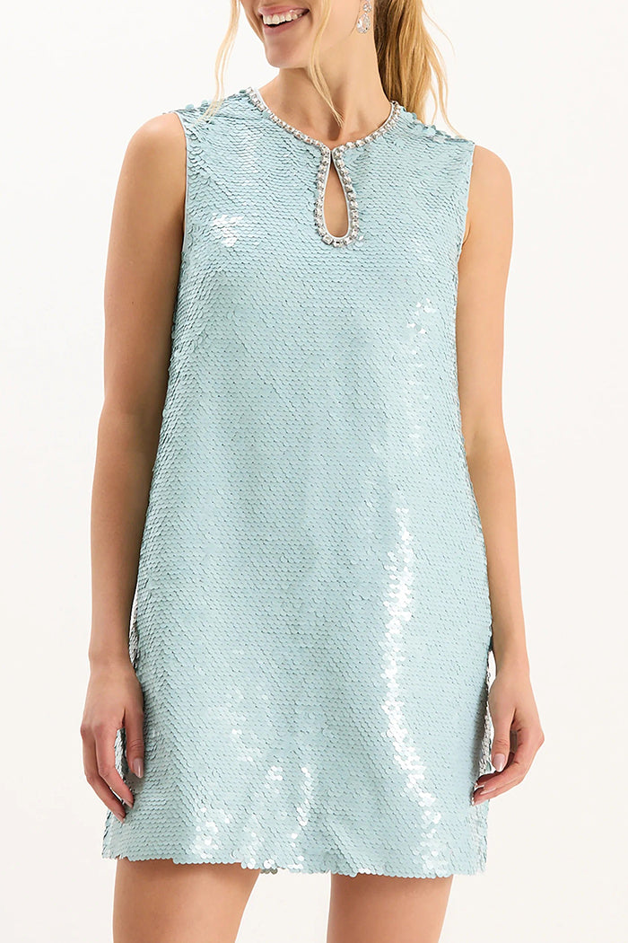 Light Blue Sequin Embellished Sleeveless Dress