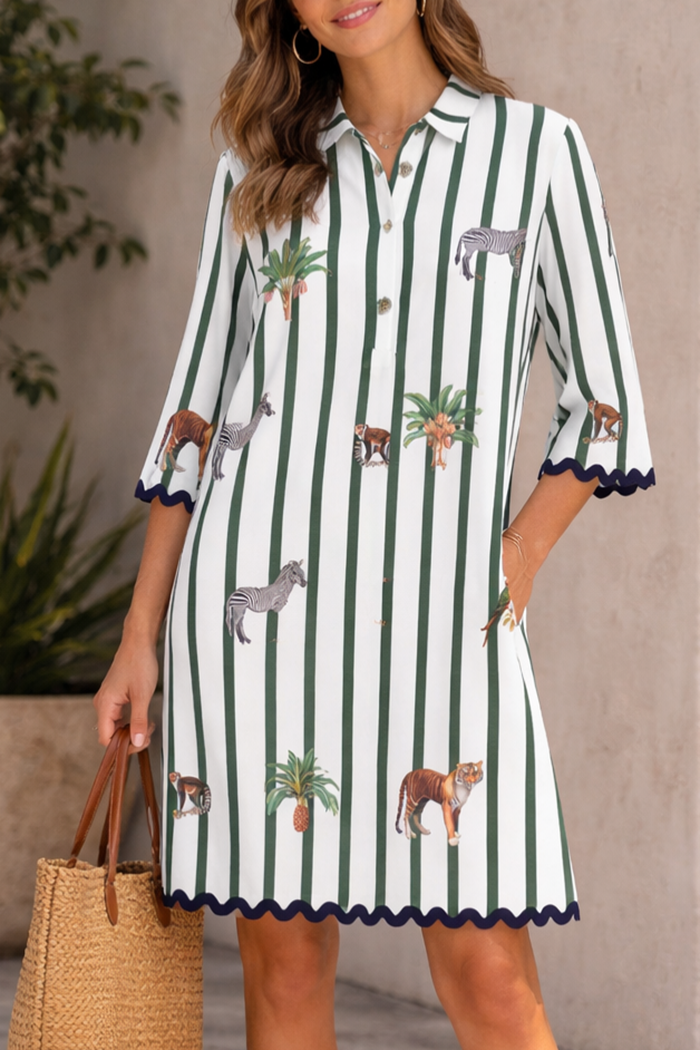 Jungle Print Stripe Pocket Dress
