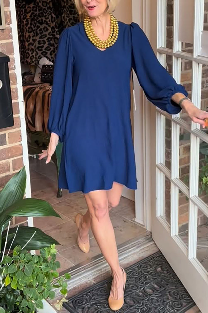 V-Neck Balloon Sleeves Dress