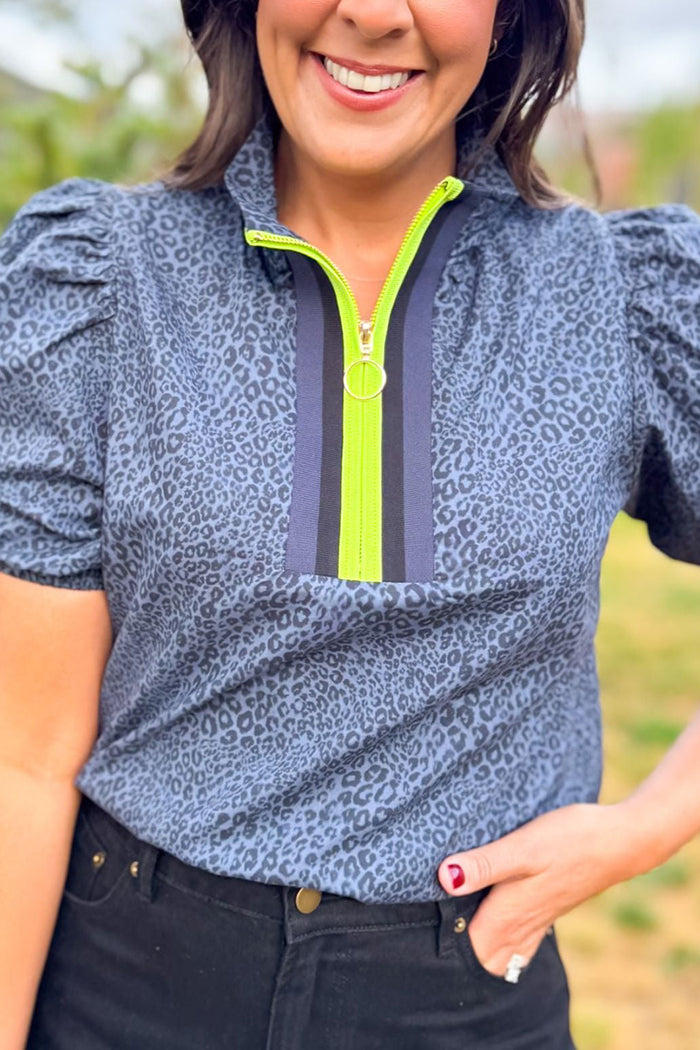 Puff Sleeve Zip Floral Top