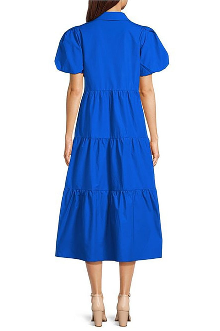 Puff Sleeve Tiered Midi A-Line Dress