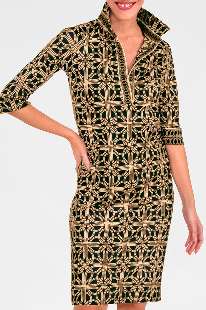 Ring Pattern Quarter-Sleeve Dress