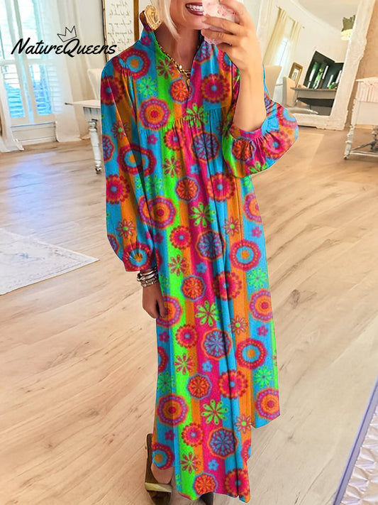 Women's Beautiful Colorful Floral Stripe Painting Art Print Dress