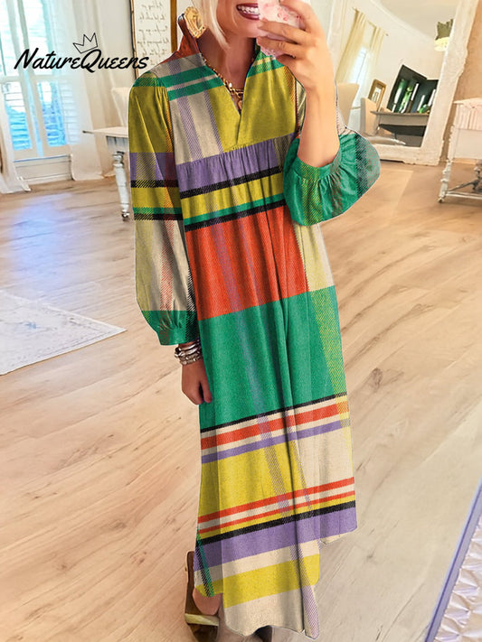 Women's Beautiful Colorful Geometric Check Art Print Dress
