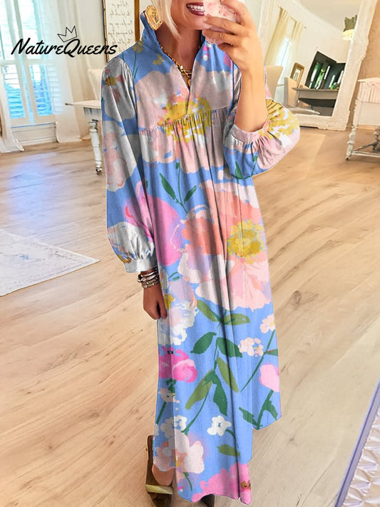 Women's Beautiful Colorful Large Flower Painting Art Print Dress