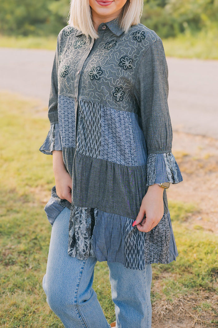 Oversized Embroidered Patchwork Top