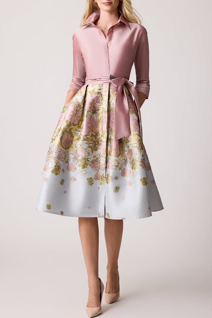 Floral Jacquard Belted Pocket Dress