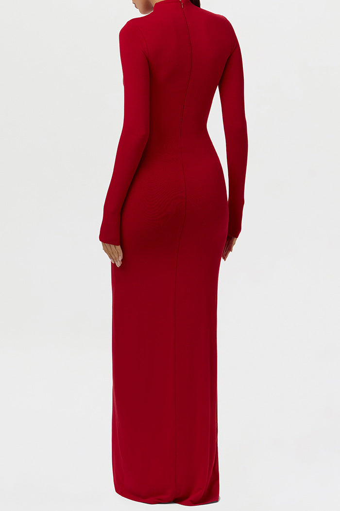 Knot Front Mock Neck Maxi Dress