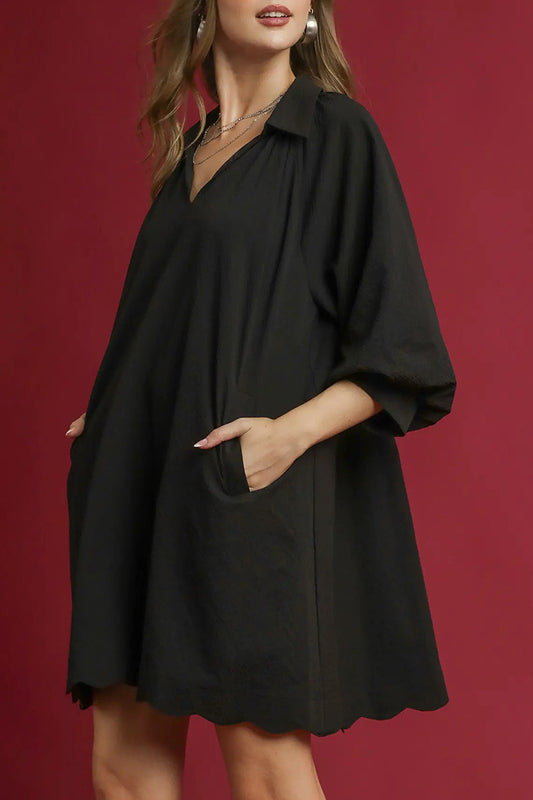 3/4 Bubble Sleeves Pocket Mini Dress