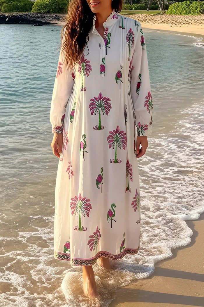 Printed Ruffle Neck Caftan Dress