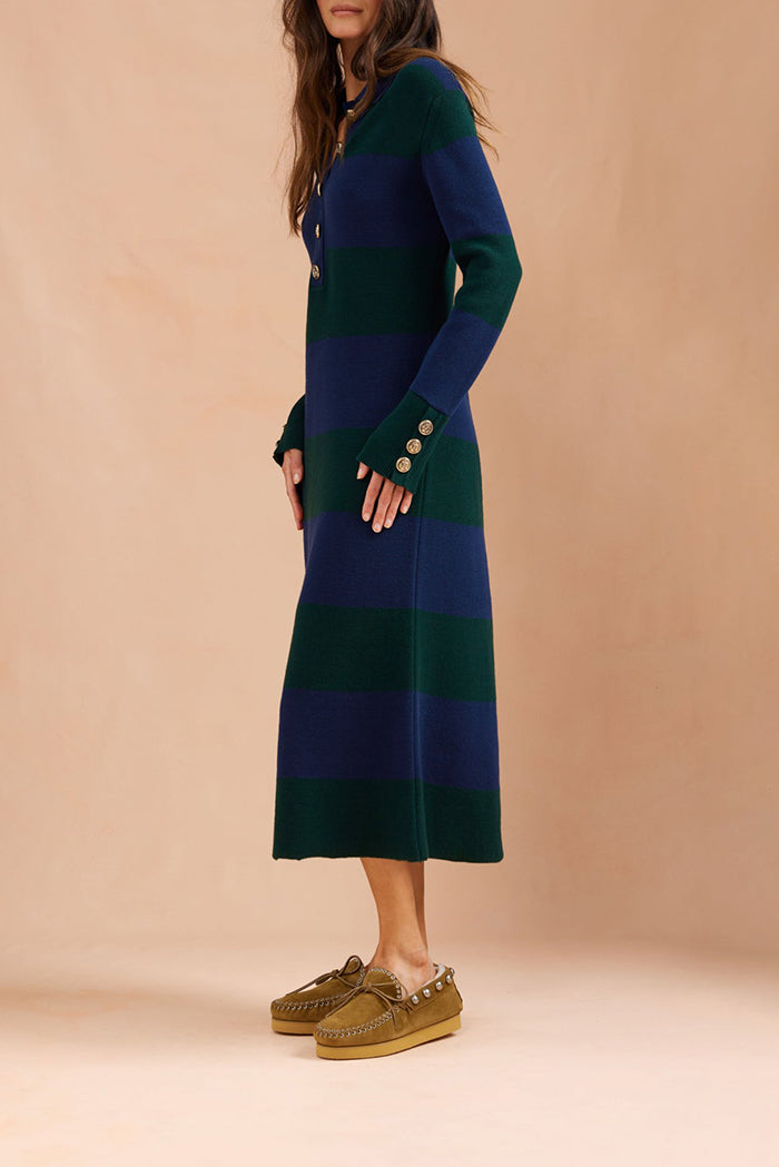 Striped Button-Detail Midi Dress