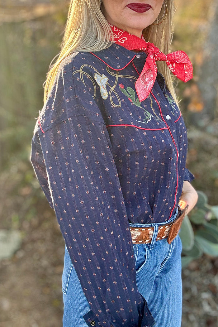 Polka Dot Pearl Snap Shirt Top