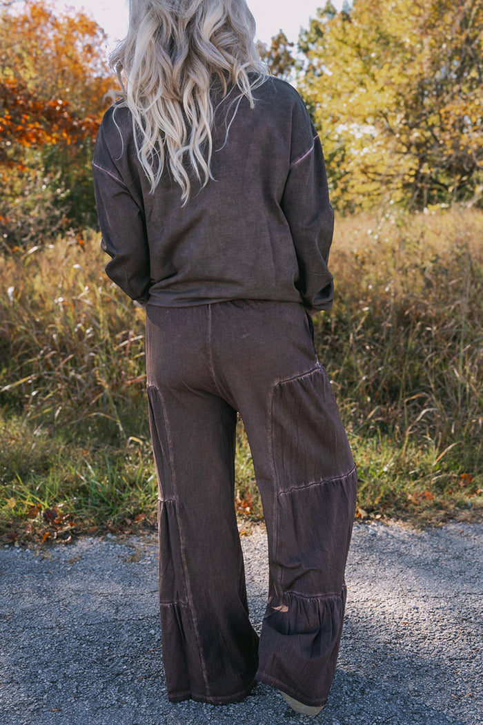 Pocket Washed Brown Oversized Wide-Leg Pants