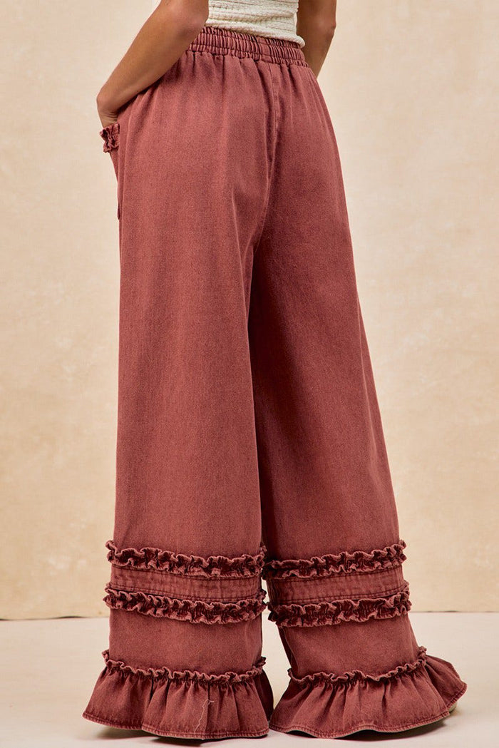 Ruffled Pocket Wide-Leg Pants