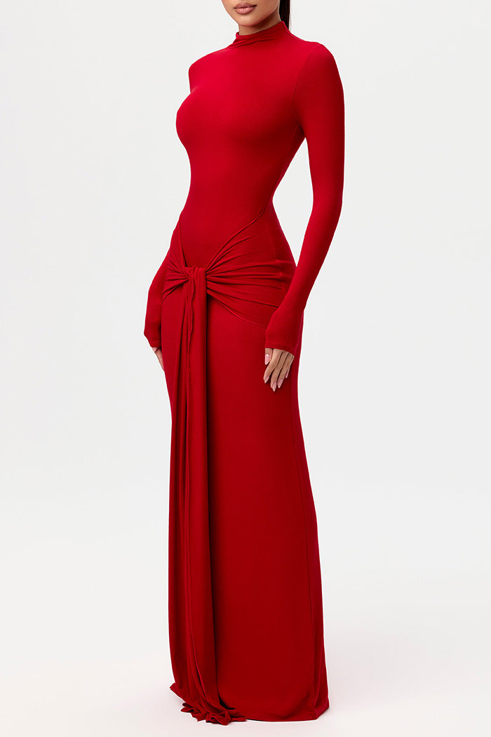 Knot Front Mock Neck Maxi Dress