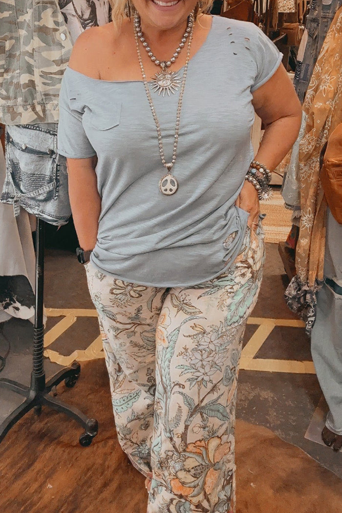 Casual Distressed V-Neck Tee