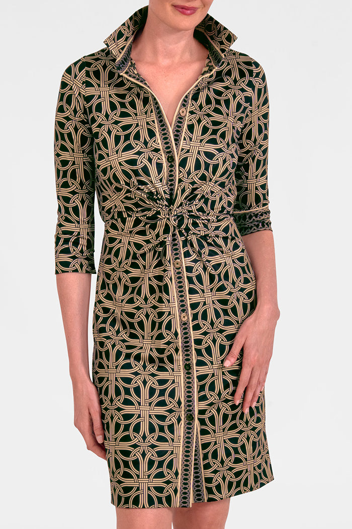 Pattern Twist-Front Shirt Dress