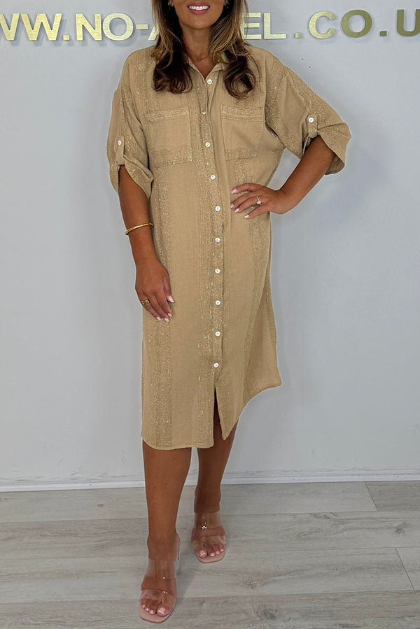 Casual Linen Mix Gold Fleck Dress
