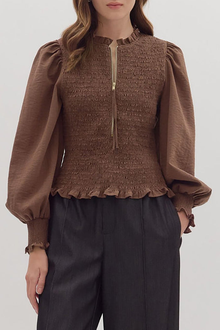 Puff Sleeve Zipper Top