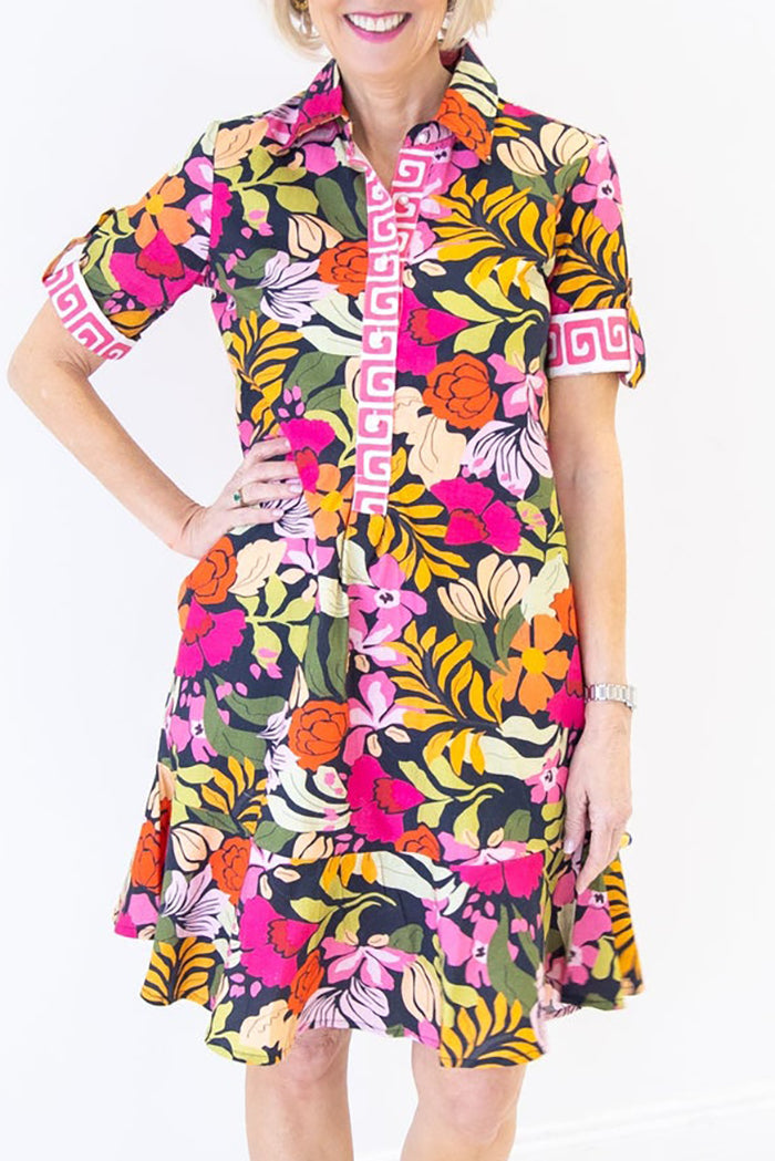 Floral Print Flutter Hem Pocket Dress