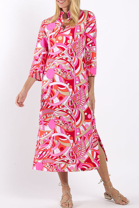 3/4 Sleeve Abstract Print Dress