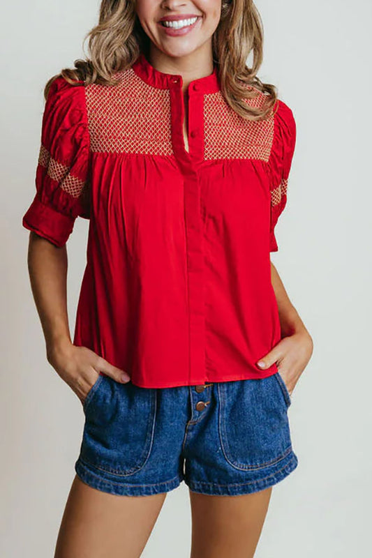 Casual Button Cuffed Sleeve Top