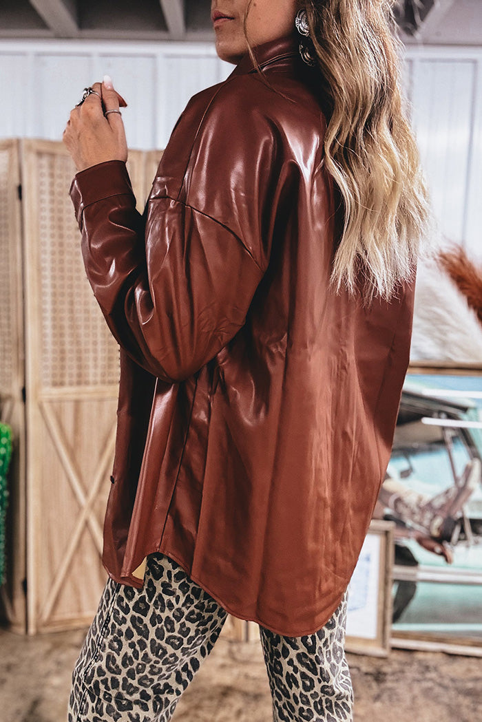 Oversized Leather Button Pocket Jacket