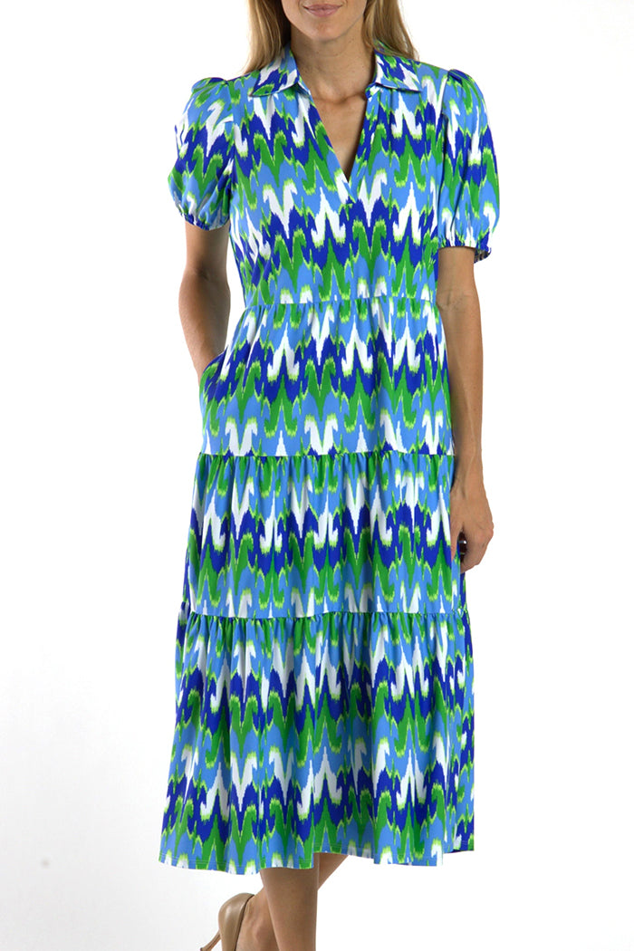 Tiered Puff Sleeve Pocket Dress