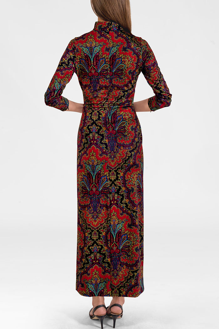 Paisley Mock Neck Pocket Maxi Dress