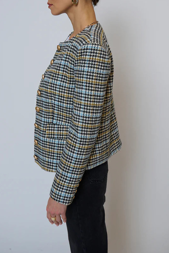 Houndstooth Buttoned Pocket Jacket