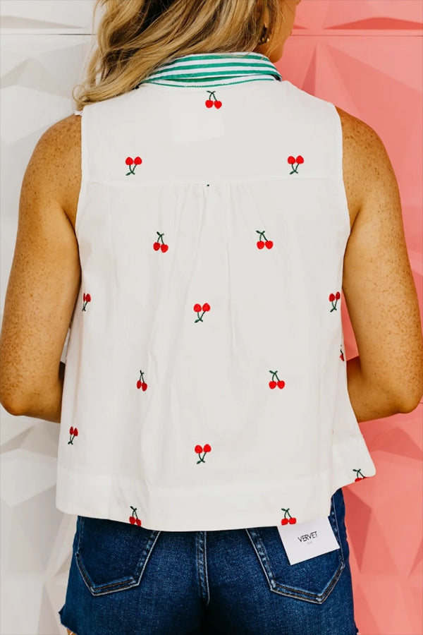 Casual Embroidered Cherry Top