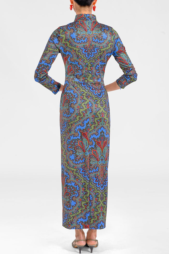 Paisley Mock Neck Pocket Maxi Dress