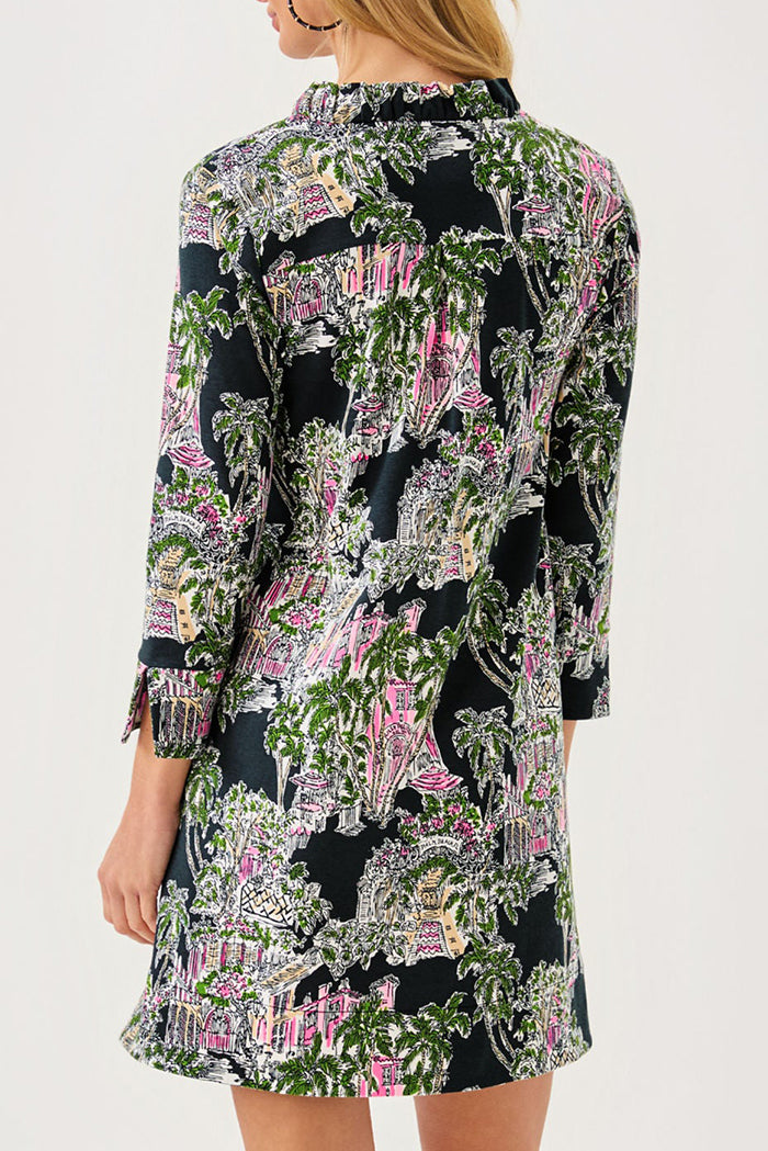 3/4 Sleeves Ruffle Collar Popover Dress