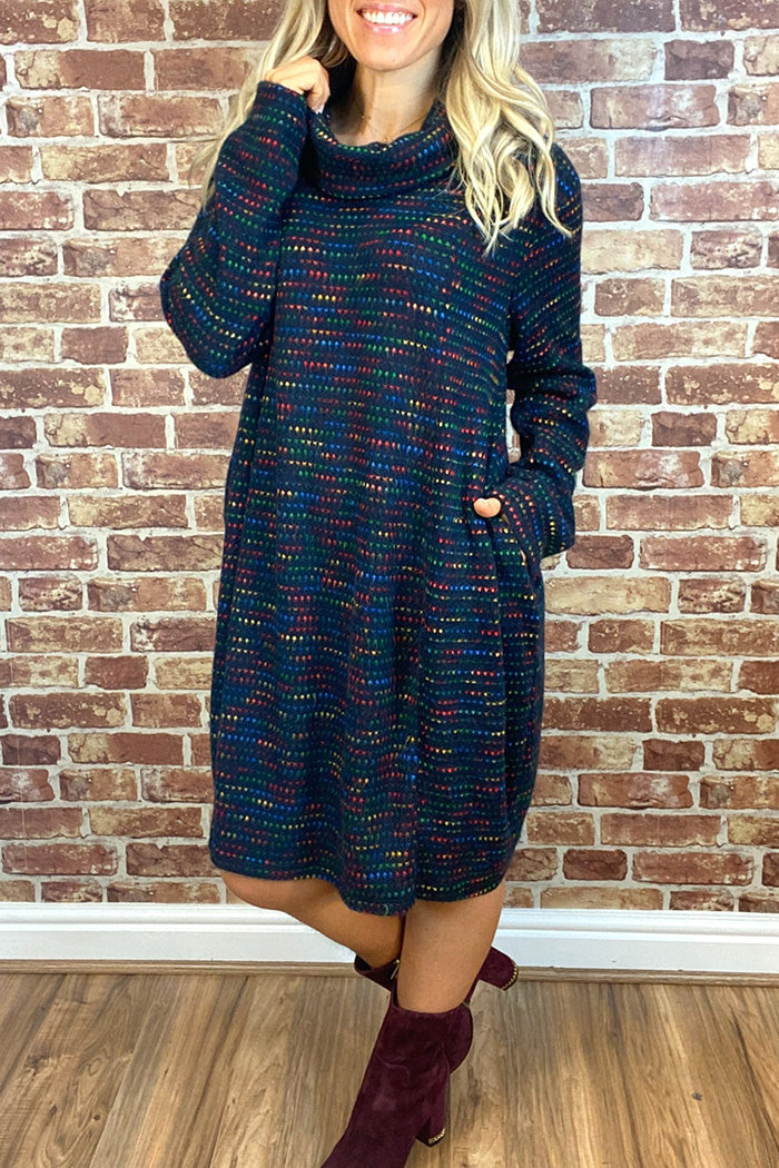 Oversized Cowl Neck Pocket Knit Dress