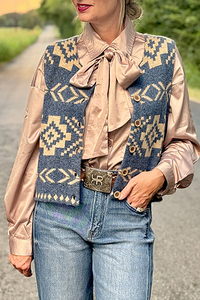 Western Aztec Pattern Button Front Vest
